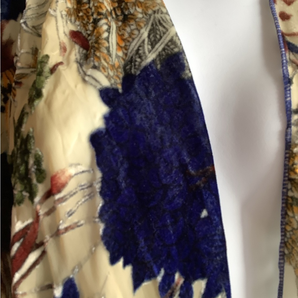 Floral Velvet Shawl with Blue and Gold Accents - Picture 2 of 7
